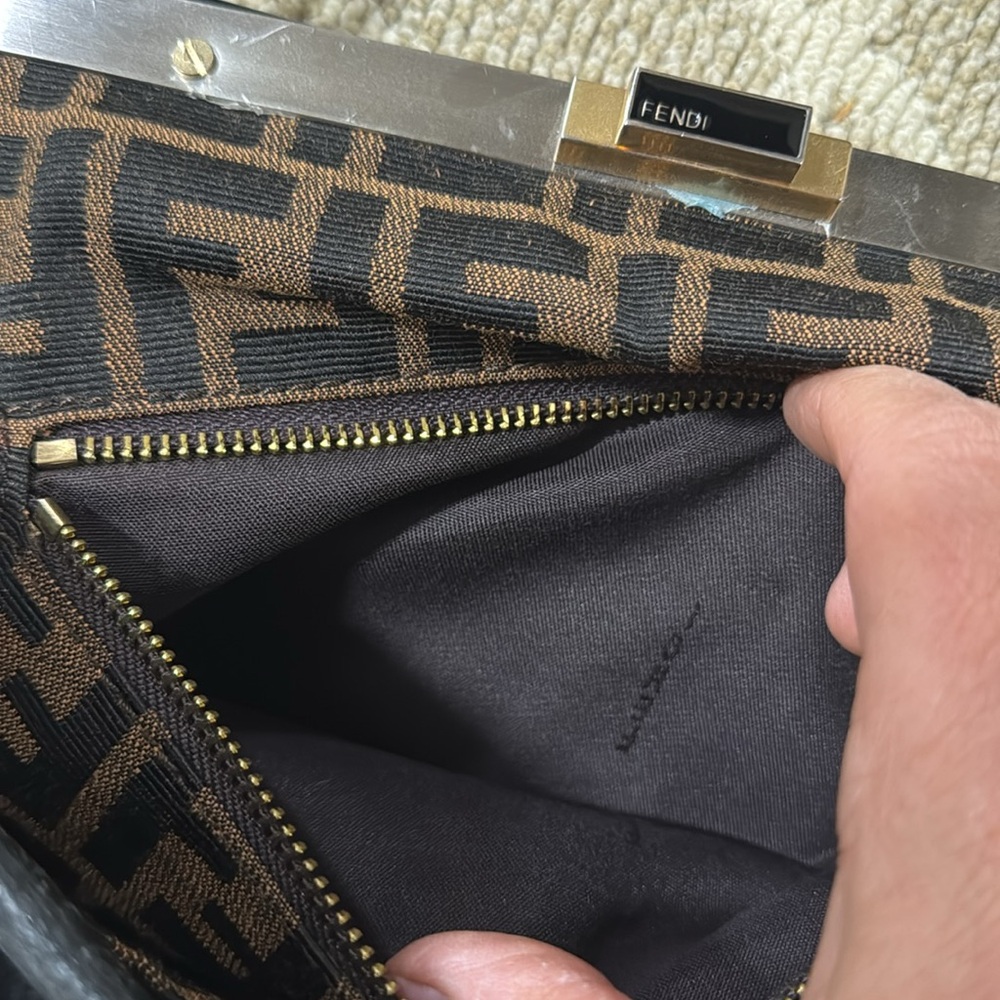 Fendi Black Leather Top Handle Bag with Brown FF Trim - Picture 3 of 11